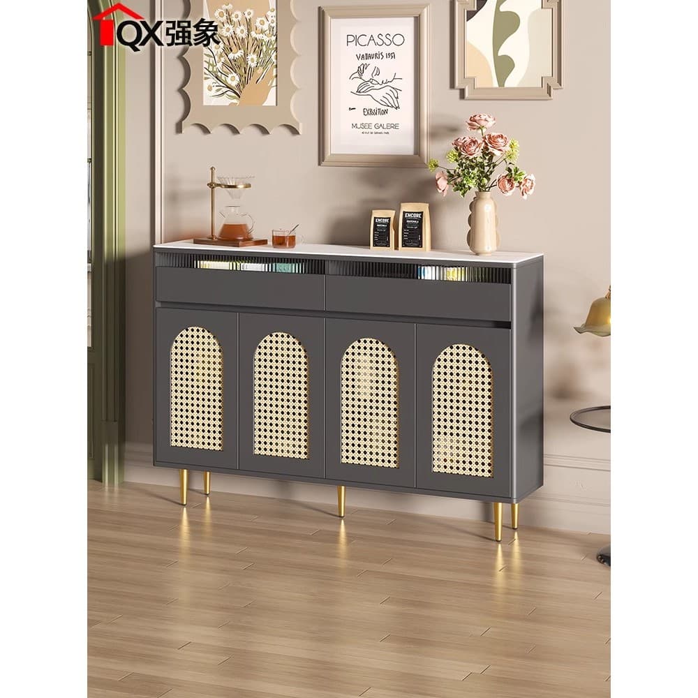 2026 novo estilo estilo Medieval antigo Rattan tecelagem Ultra-fino armário lateral de jantar suporte de parede Cabine e