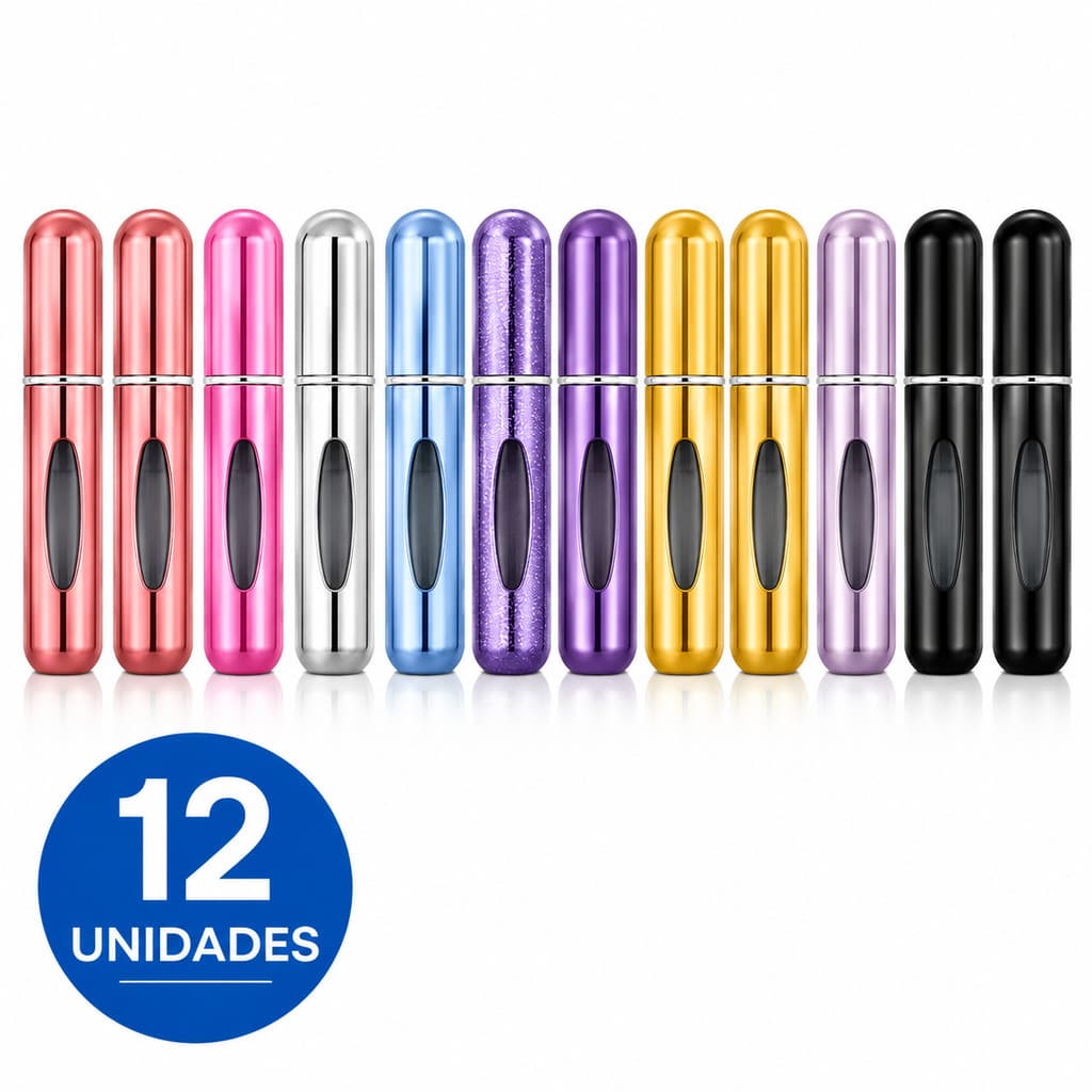 Kit com 12 Porta Perfume Spray 5ml Atomizador Recarregável Viagem Necessaire Bolsa Blogueira Influencer Presente