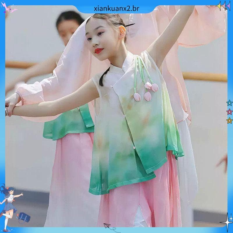 Meninas dança Lichun desempenho traje novo estilo chinês terno estilo chinês prática traje crianças dança chinesa desemp