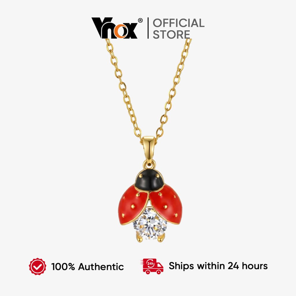 Colar com pingente em forma de besouro com zircônia vermelha Vnox, adequado para mulheres e meninas, acessório Requi PHG