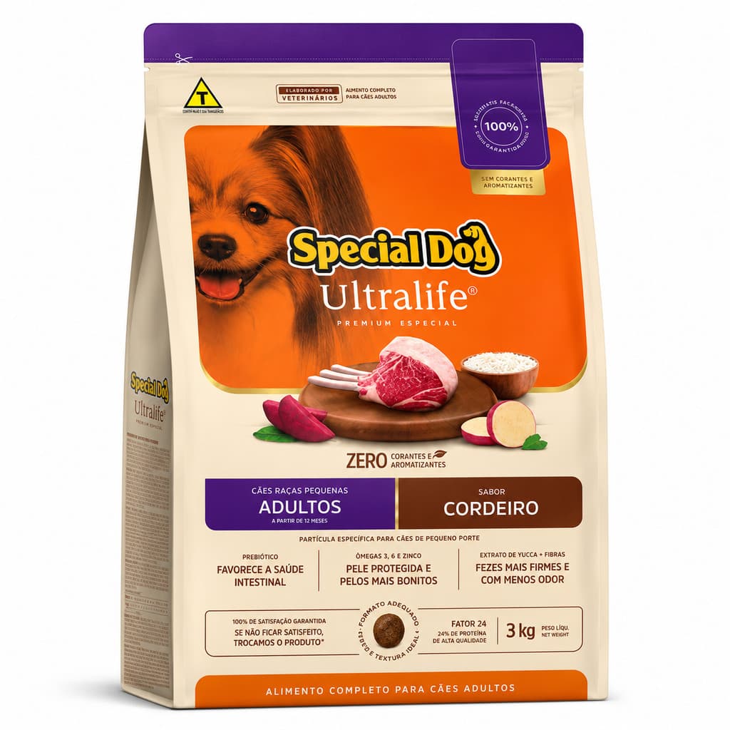 Ração Cães Special Dog Ultralife Adulto Raças Pequenas Cordeiro e Arroz 3kg