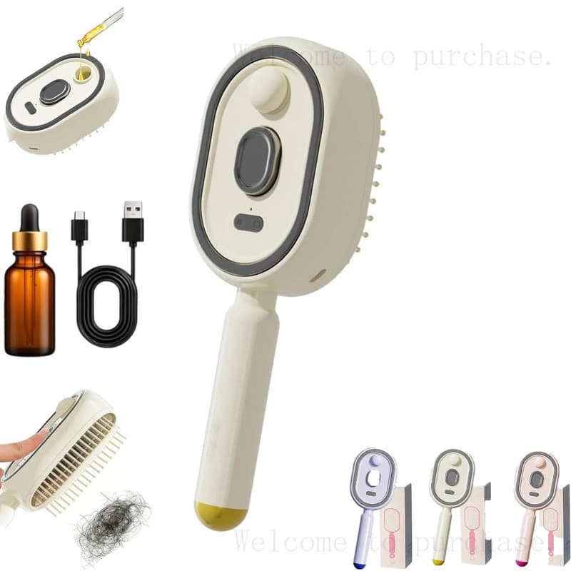 Escova de massagem com almofada de ar e pulverização elétrica, escova de vapor elétrica para cabelo, escova de cabelo co
