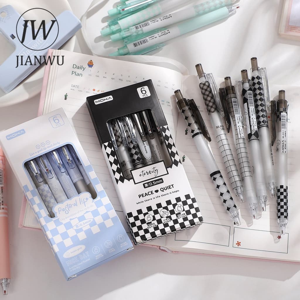 JIANWU 6 Pcs/Set Only Series Conjunto De Canetas De Carbono 0,5mm Preto Escrita Suave Caneta Em Gel Quick Dry Push Supri