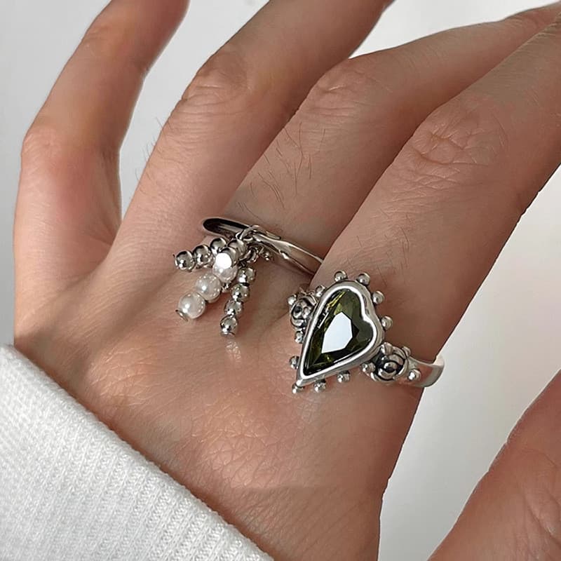 Anel de borla de coração de zircão elegante estilo legal