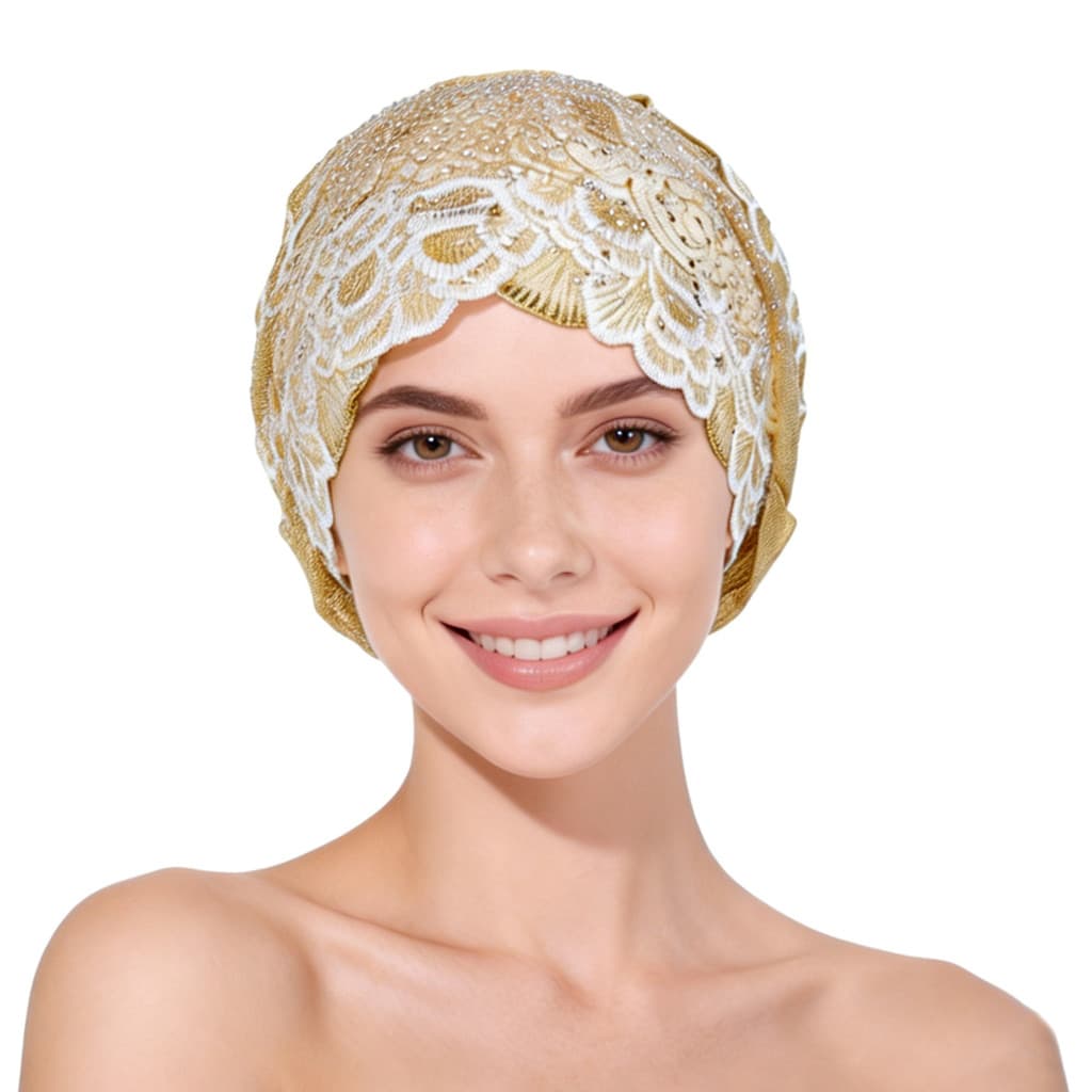 [Estoque pronto] Novo estilo de renda baotou chapéu renda gaze baotou perfuração quente estilo conveniente pulôver chapé