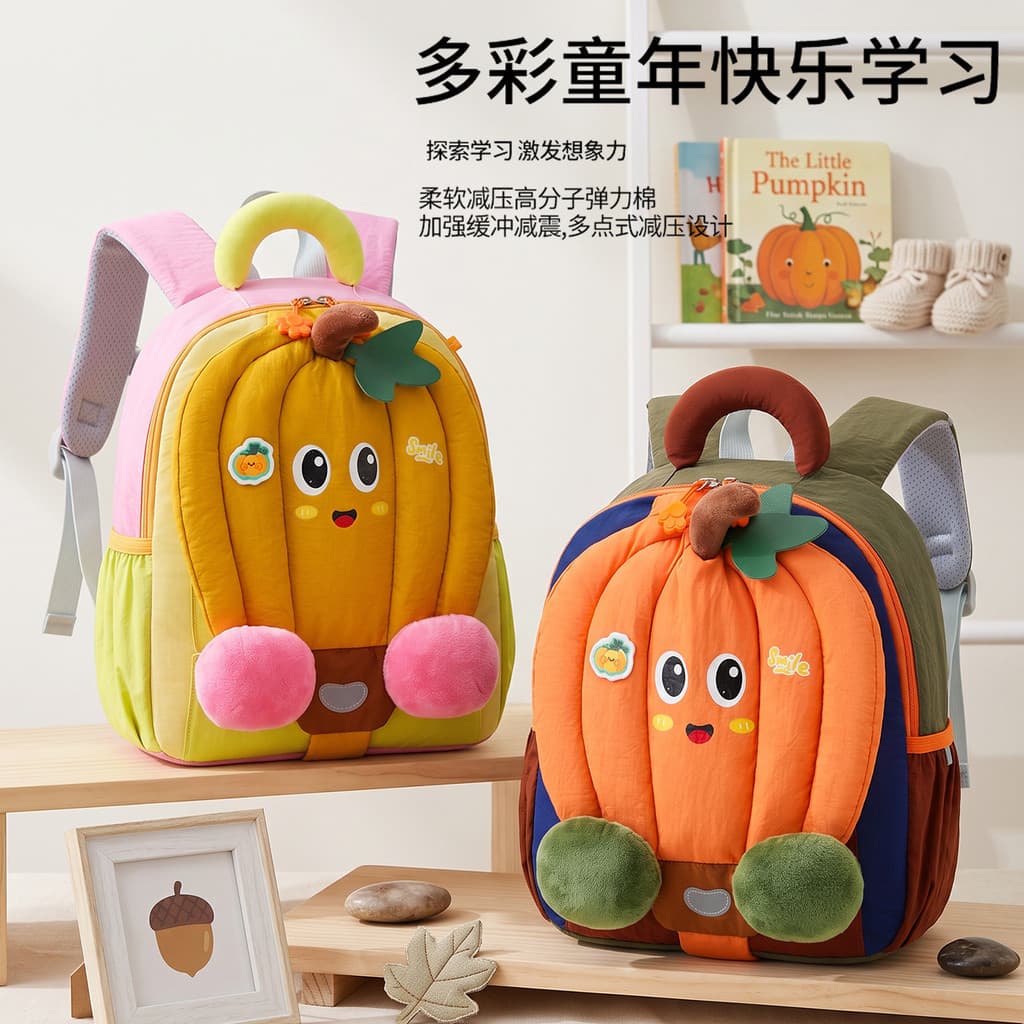 Mochila Infantil de Abóbora para Viagem, Nova Mochila Leve de Grande Capacidade para Meninos e Meninas, Mochila Escolar