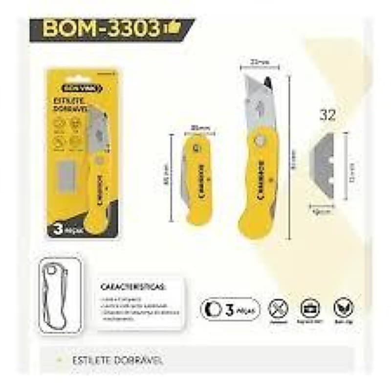 Bomvink Estilete Dobrável Alta Segurança – Lâminas Extras – Dobrável com Trava