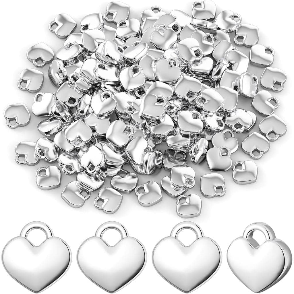 Joez Wonderland 150 peças de mini pingentes de coração de metal prateado para fabricação de joias DIY - Pingentes, conta