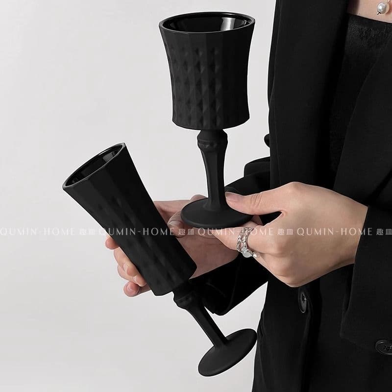 [Novo produto] Prato divertido * obsidiana fosca nicho preto taça de vidro champanhe vidro doce copo vermelho doméstico