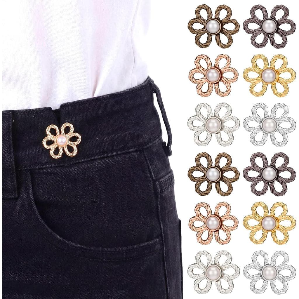 Conjunto de 12 clipes ajustadores de cintura para calças, alfinetes para ajustar a cintura de jeans, extensor de fivela