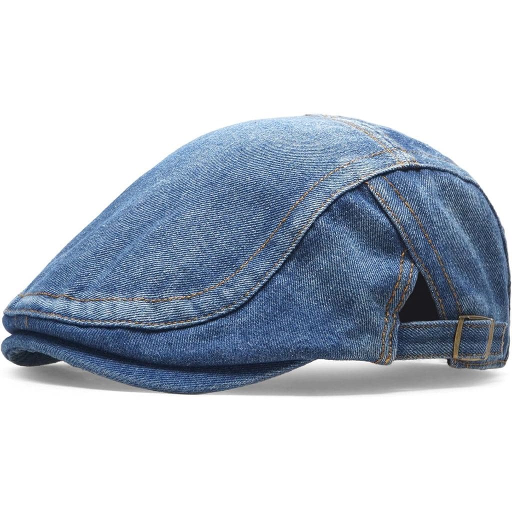 Boné de Denim Masculino Estilo Newsboy, Chapéu Flat Ivy Gatsby Cabbie para Mulheres
