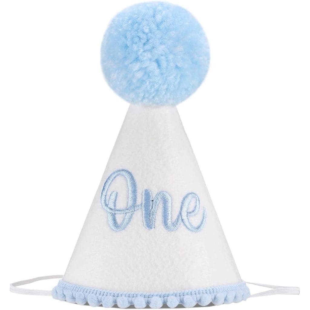 Coroa de Festa de Primeiro Aniversário para Bebê, Chapéu de Festa Bordado Rosa, Chapéu de Festa Azul para Meninos (BULE-