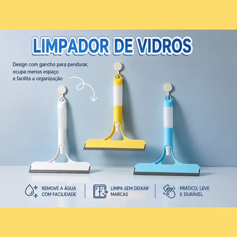 Limpador de Vidros 3 em 1 Multiuso Rodo com Borrifador e Esponja Spray