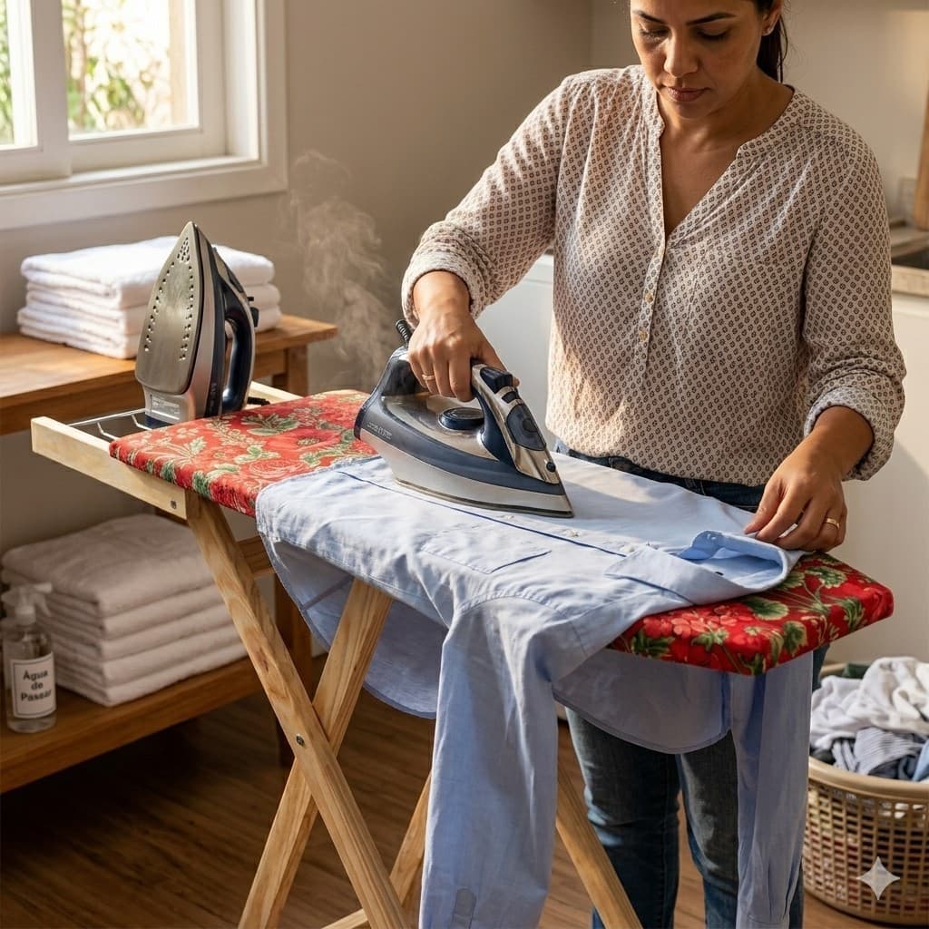 Mesa Tabua de Passar Roupas de Madeira com Regulagem Altura e porta Ferro