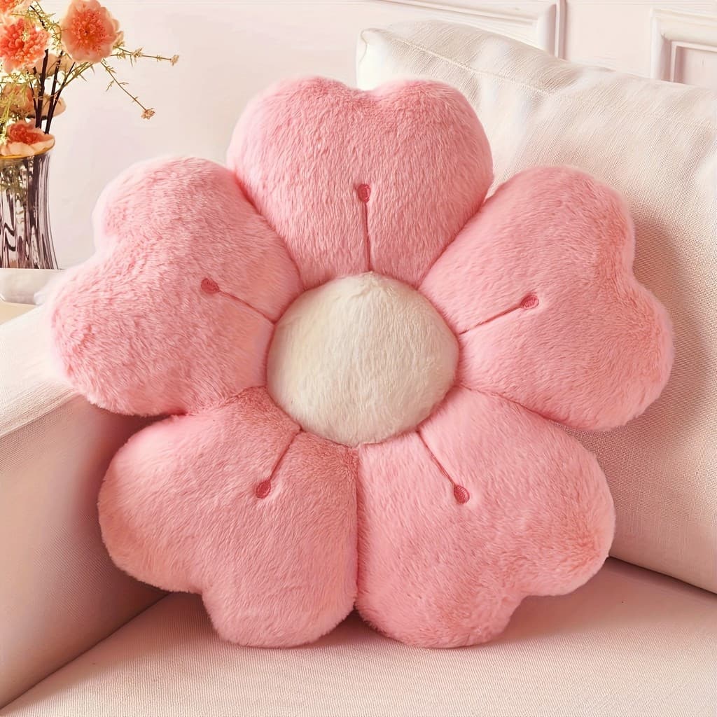 Almofada de Pelúcia em Forma de Flor Margarida - Adequada para Decoração de Cama e Sofá, Branco/Rosa, 13,7 polegadas