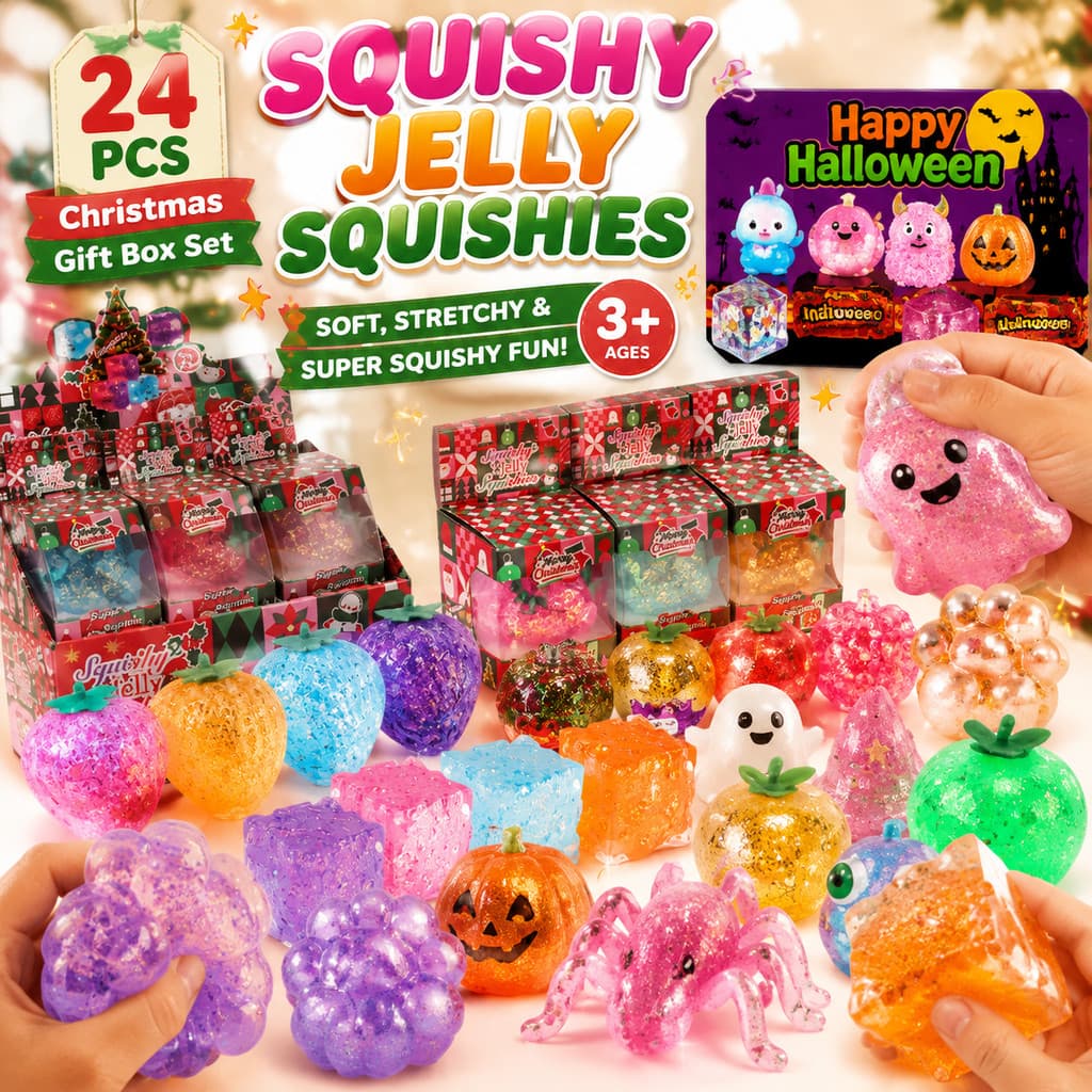 Conjunto De Brinquedos Fidget De Gelatina De Natal-Squishies Elásticos Com Glitter Para Crianças , Meias De Férias