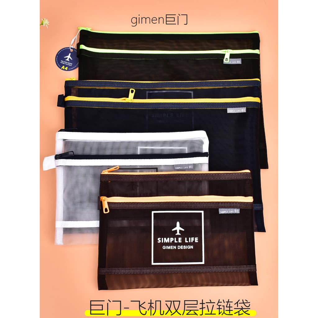 Porta gigante grade fina dupla camada zíper saco A4A5 transparente dupla camada arquivo saco estilo avião informações sa