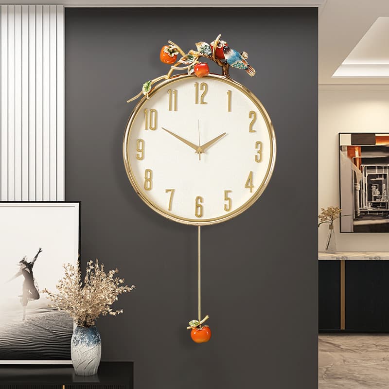 Caqui Ruyi novo estilo chinês relógio de parede sala estar casa luz criativa luxo simples moderno mudo relógio parede