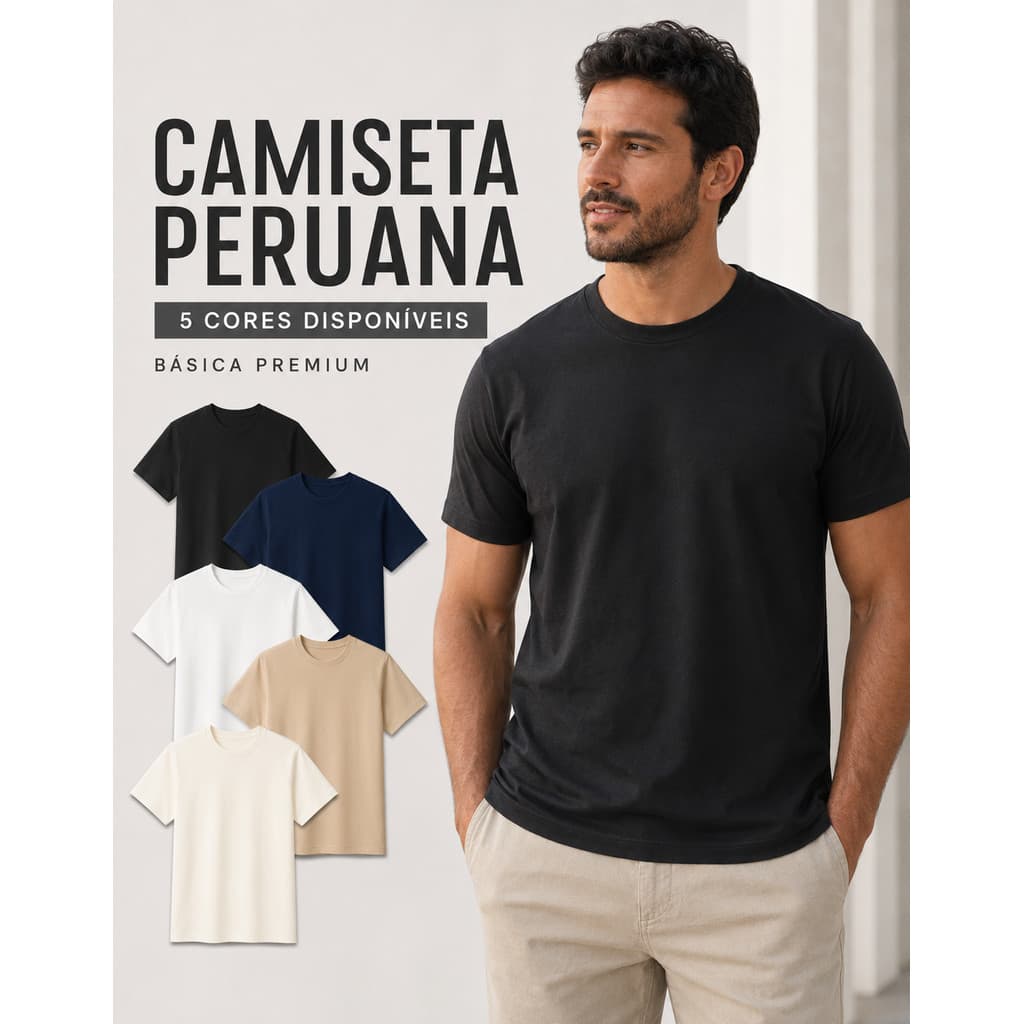 camiseta Masculina Basica Malha Peruana Premium Slim e Tradicional Alta Qualidade com elastano fit