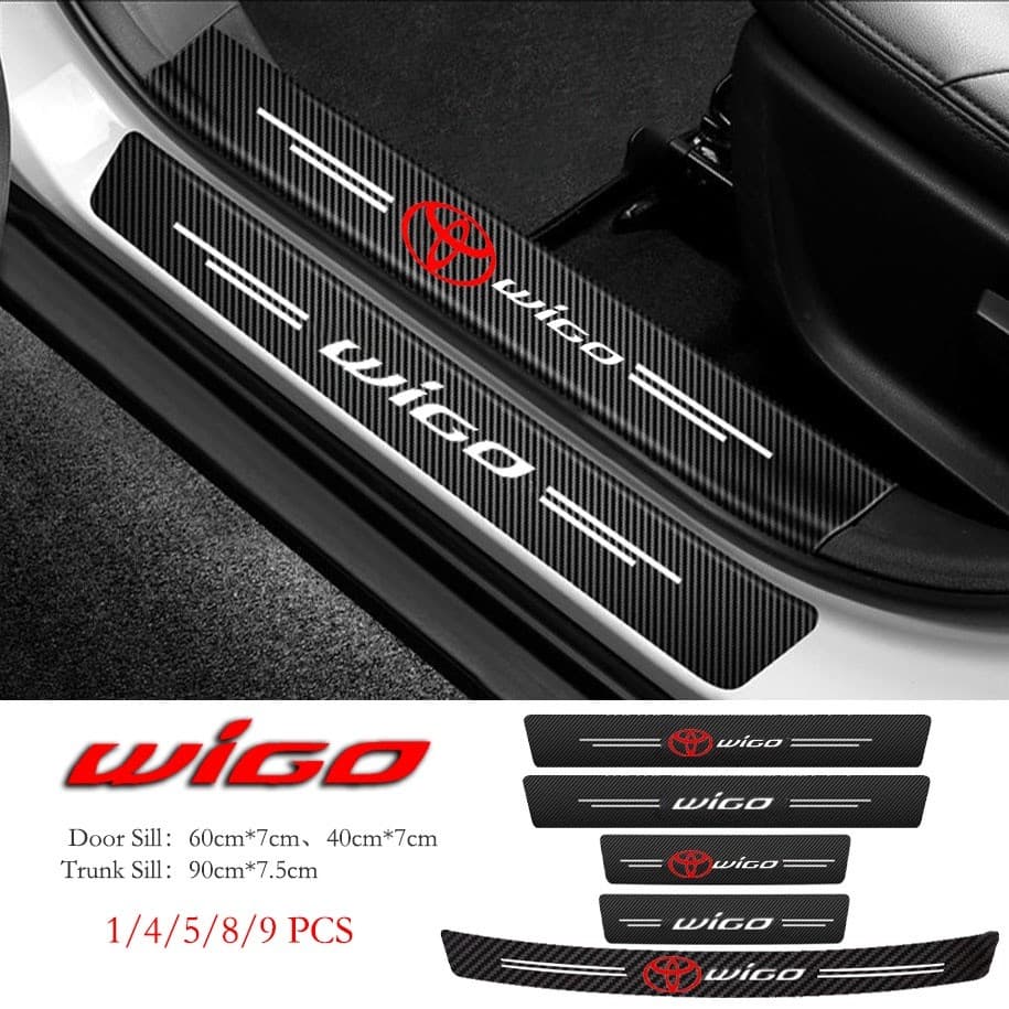 Adesivo De Soleira De Porta De Carro Toyota Wigo Anti-Arranhões Couro De Fibra De Carbono Adesivos Protetores-Malas Para