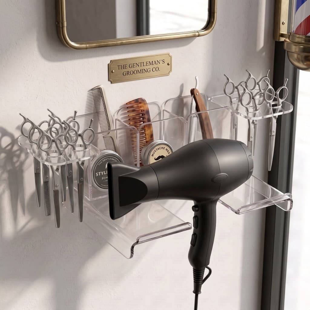 Suporte Barbearia Tesouras Porta Secador Cabelo Organizador Escova Pente Parede Parede