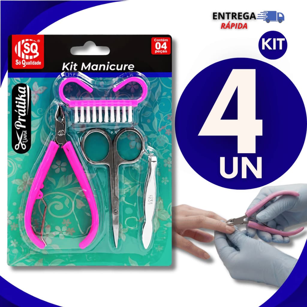 Kit Manicure Profissional Alicate Cutícula Escovinha Pinça e Tesourinha Salão de Beleza Manicure Excelentes