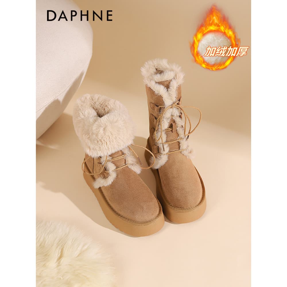 Daphne botas de neve femininas 2026 novo estilo inverno sapatos femininos mais veludo engrossado botas de cano médio que