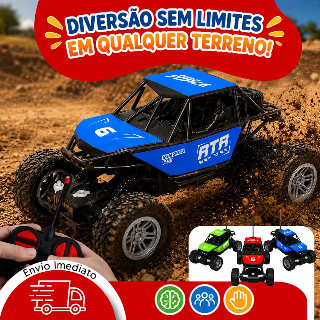 Carrinho Controle Remoto 4x4 Radical Gira 360° Sobe Escadas LED Rodas Emborrachadas