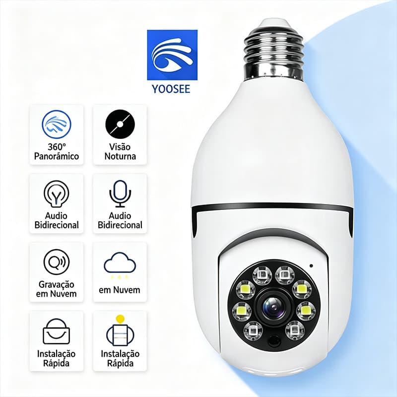 Câmera de Segurança WiFi 360° Full HD Detecção Movimento Vigilância Inteligente para Segurança Doméstica