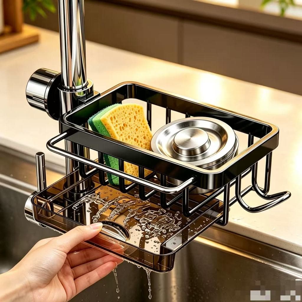 Rack de pano de cozinha sem perfuração rack de torneira doméstico esponja de lavar louça suprimentos de pia armazena H27
