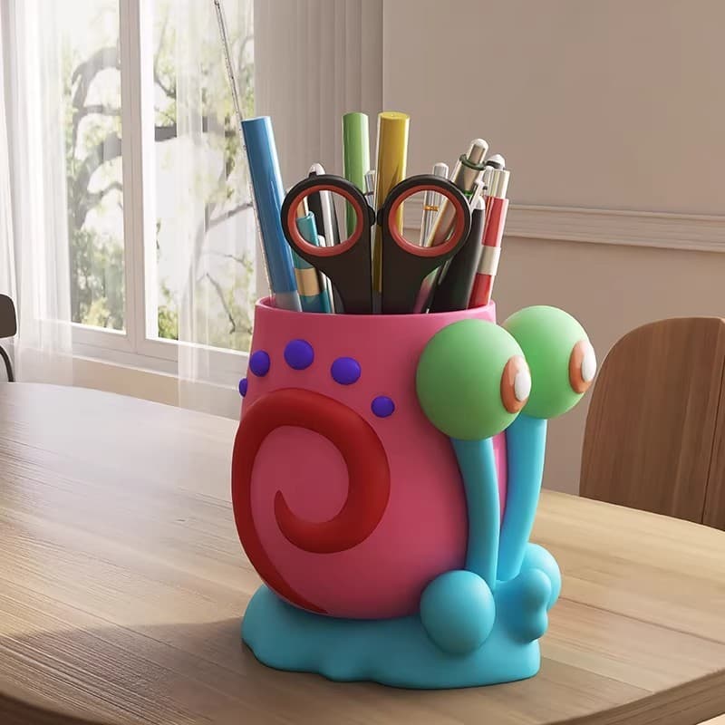 Porta-canetas criativo e fofo em formato de caracol para mesa de estudo, com grande capacidade para estudantes, crianças