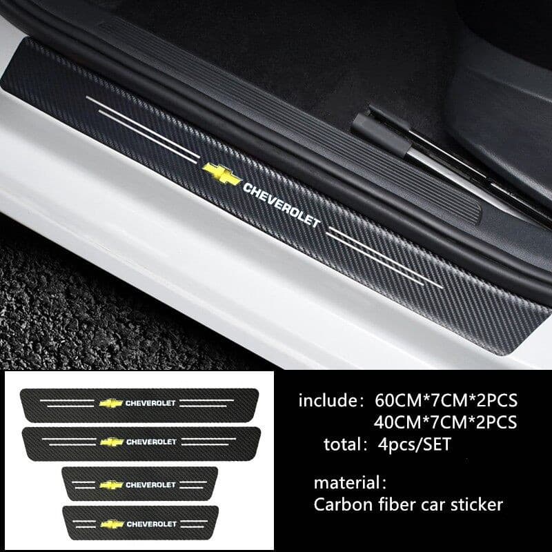4 peças de adesivo de proteção para soleira de porta de carro em fibra de carbono para Chevrolet Colorado, Aveo, Cruze,