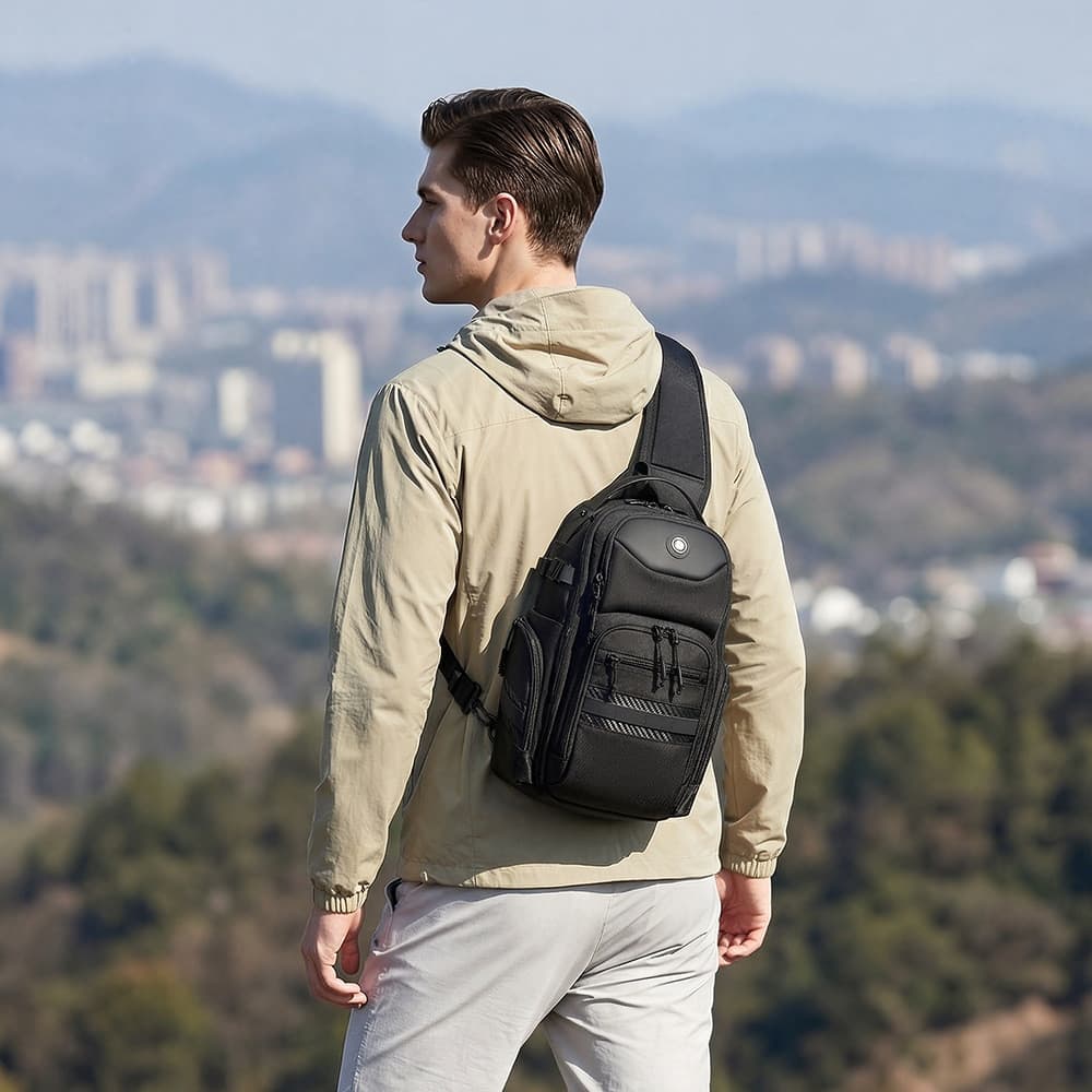 OZUKO bolsa de peito mensageiro masculina, à prova d'água, grande capacidade, funcional, bolsa portátil, estilingue