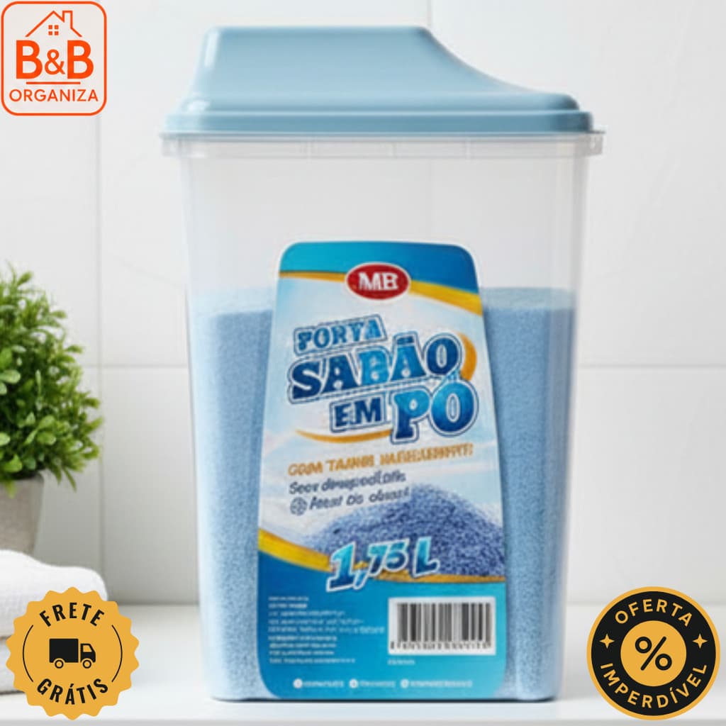 Porta Sabão em Pó Dispenser Dosador 1,75L ou 1KG Organizador Lavanderia Vedação Forte Não Empedra