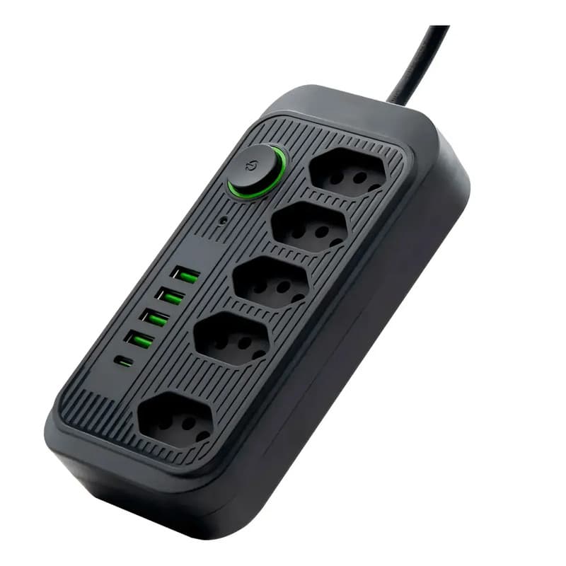 Filtro Linha 05 Tomadas c/ 04 Usb + USB-C 5v Preto