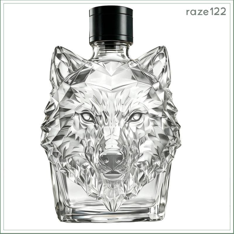 [Raze122] Garrafa De Cabeça De Lobo Com Alto Teor De Borosilicato , Vidro Facetada , Estátua , Decantador , Tampa Preta
