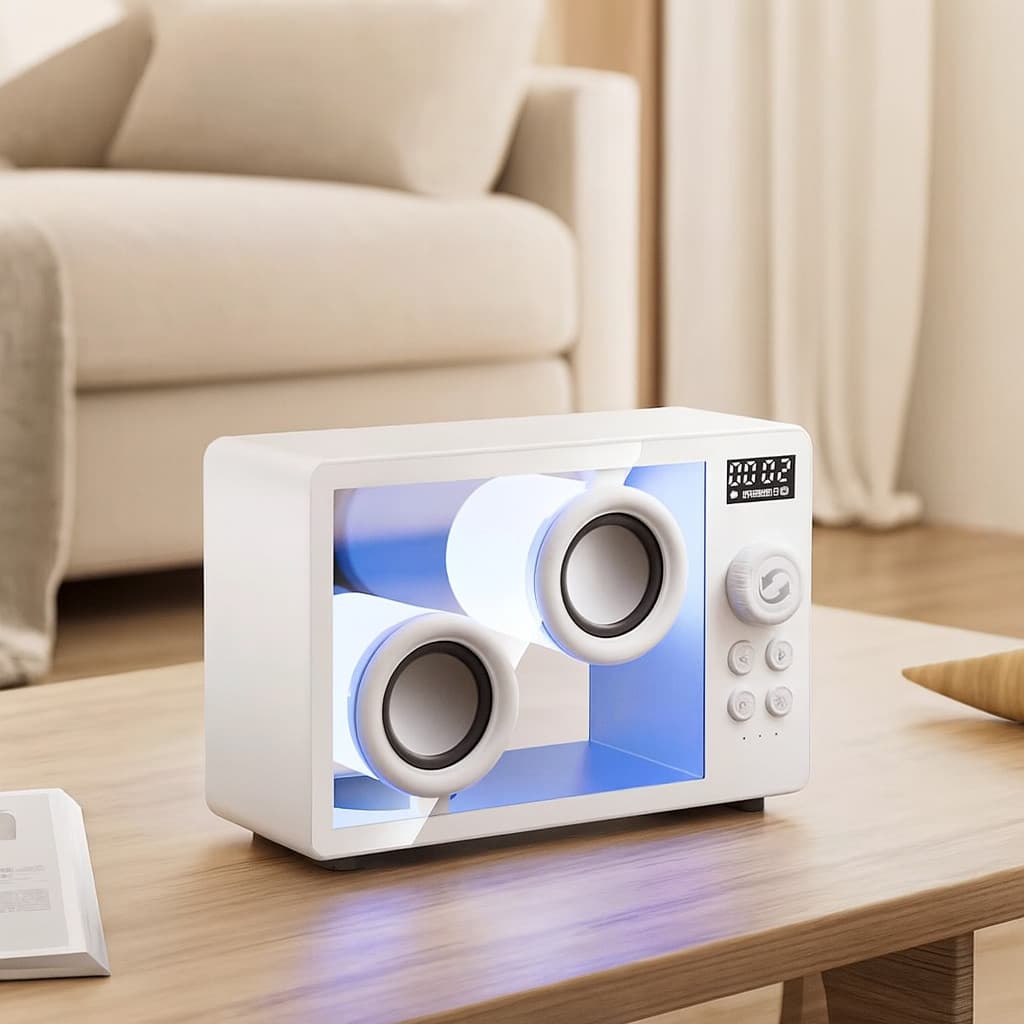 Caixa de Som Transparente Bluetooth com Alarme Luz RGB Graves Potentes Recarregável Tipo C