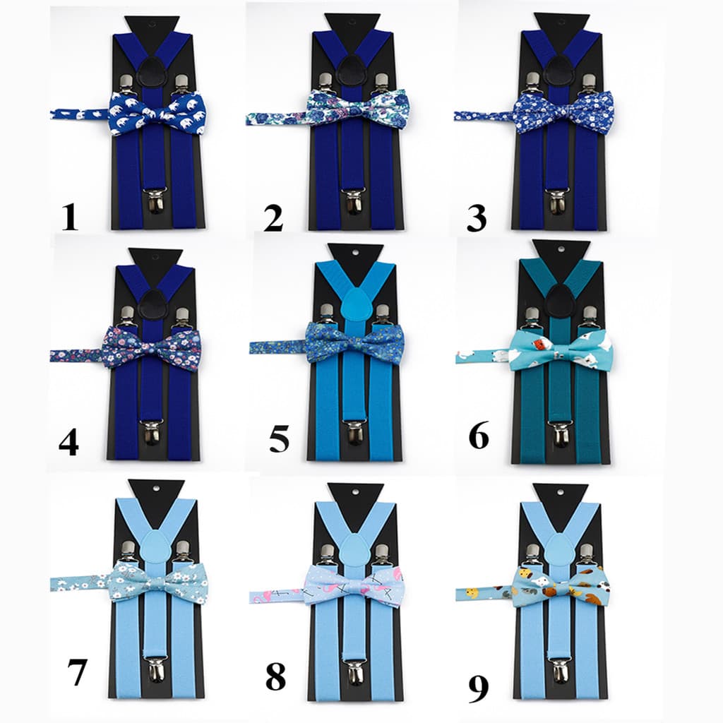 ZONFAZ Moda Unissex Suspender Set Azul Cinza Amarelo Suspensórios Com Floral Dos Desenhos Animados Algodão Bowtie Clip-o