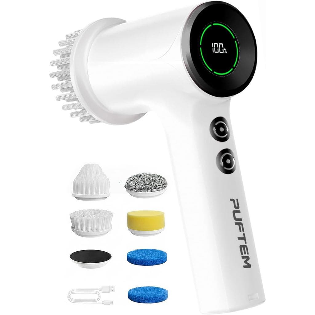 Escova de Limpeza para Chuveiro PUFTEM, Escova Elétrica Rotativa para Limpeza de Banheiro – Escova de Limpeza Sem Fio co