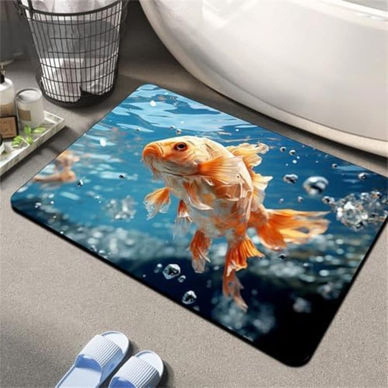 Tapete De Banheiro 3D , Chuveiro Absorvente De Secagem Rápida Tapetes De Ilusão Óptica Antiderrapante Engraçado Koi Fish