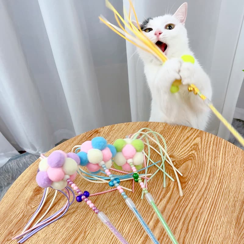 Gato engraçado engraçado vara resistente à mordida brinquedo do gato auto-feliz sino pena gatinho fada tédio alívio ferr