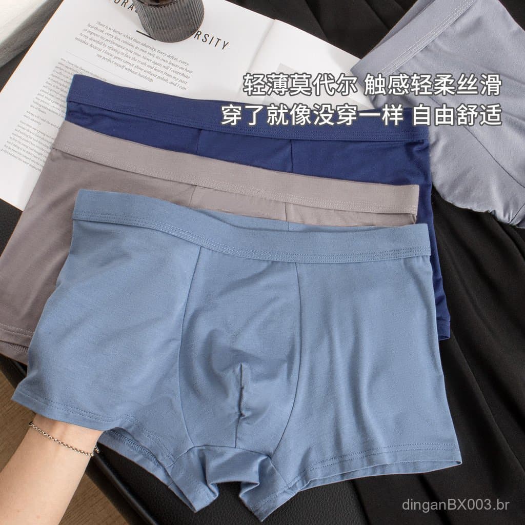 Cuecas Masculinas de Modal Macio, Cor Sólida Simples, Boxer Briefs Elásticos de Cintura Média, Shorts Masculinos de Quat
