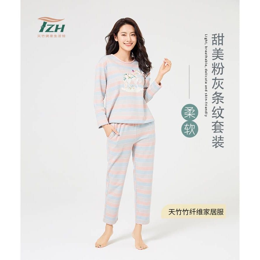 Tianzhu marca outono senhoras Homewear estilo fino moda impressa fibra de bambu mais Material de algodão puro pijamas ma