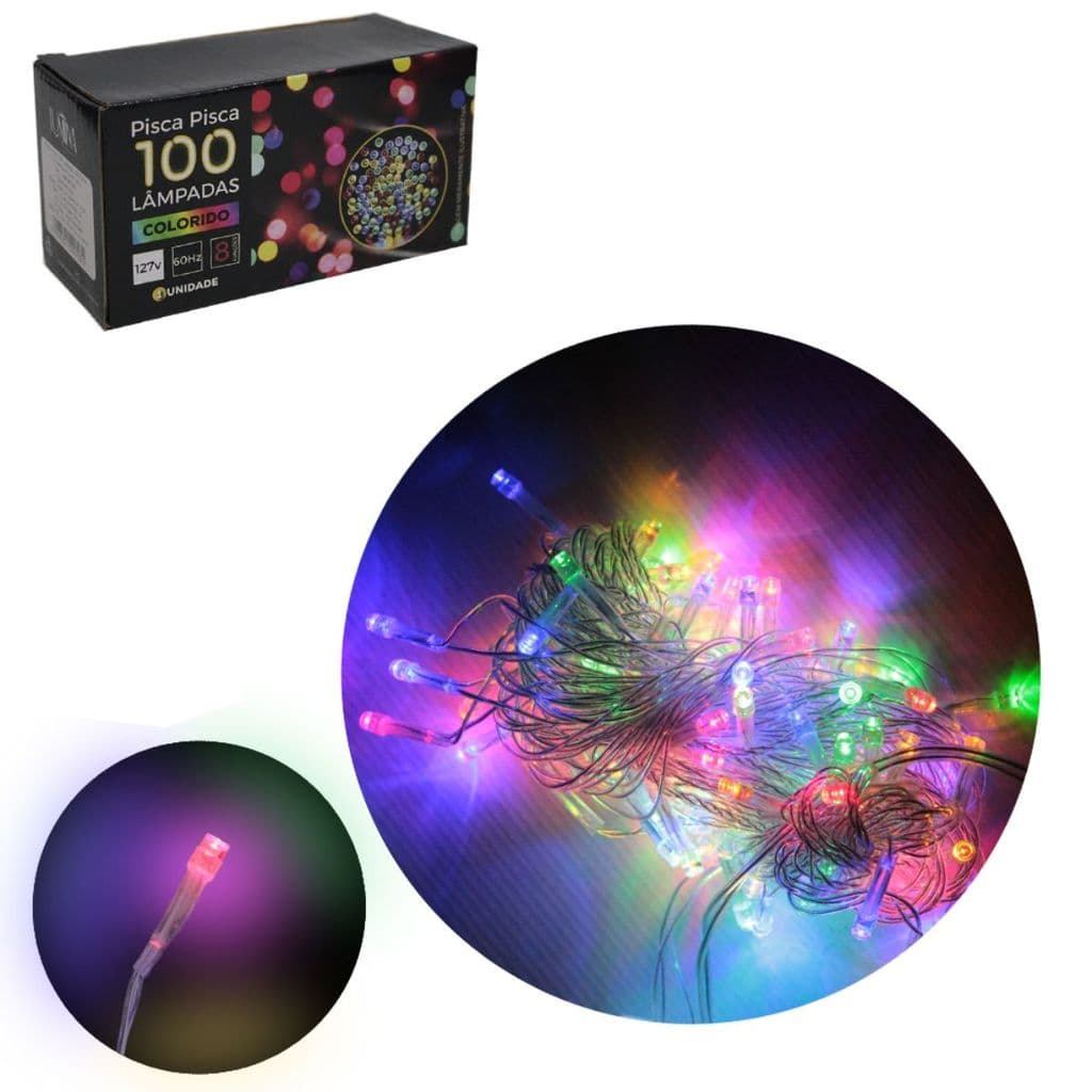 Pisca Pisca Natalino 100 Lampadas De Led Fio Transparente 9m 127v