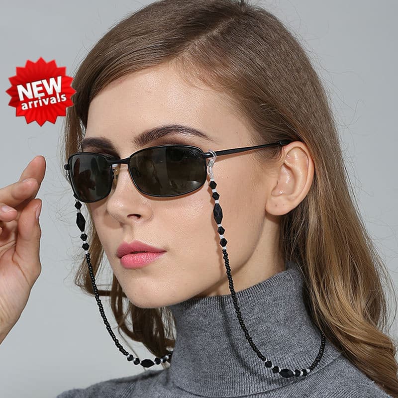 < YP > Correntes De Óculos Femininas Preto Acrílico Grânulo Antiderrapante Cordão De Leitura Corda Moda Acessório
