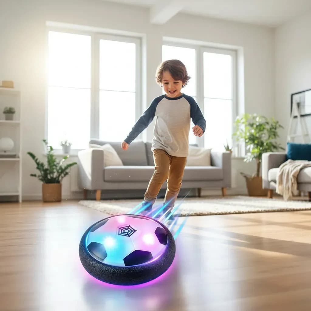 JogoJunto Bola de Futebol Disco Flutuante Elétrica com LED Hover Borda de Espuma para Crianças Indoor