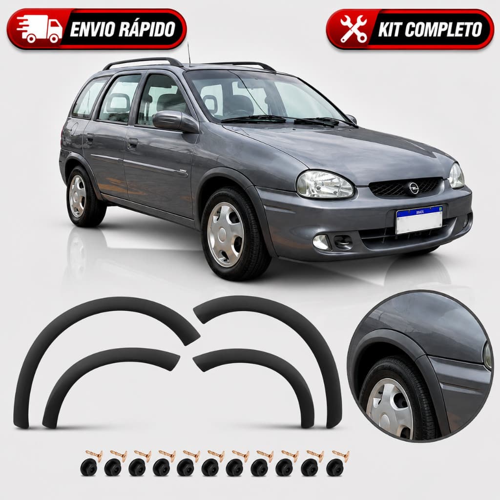 Kit 4 Molduras Para-Lama Corsa Wagon - Classic 94 A 02 Lisa Para Pintura + Kit Fixação 4 Portas