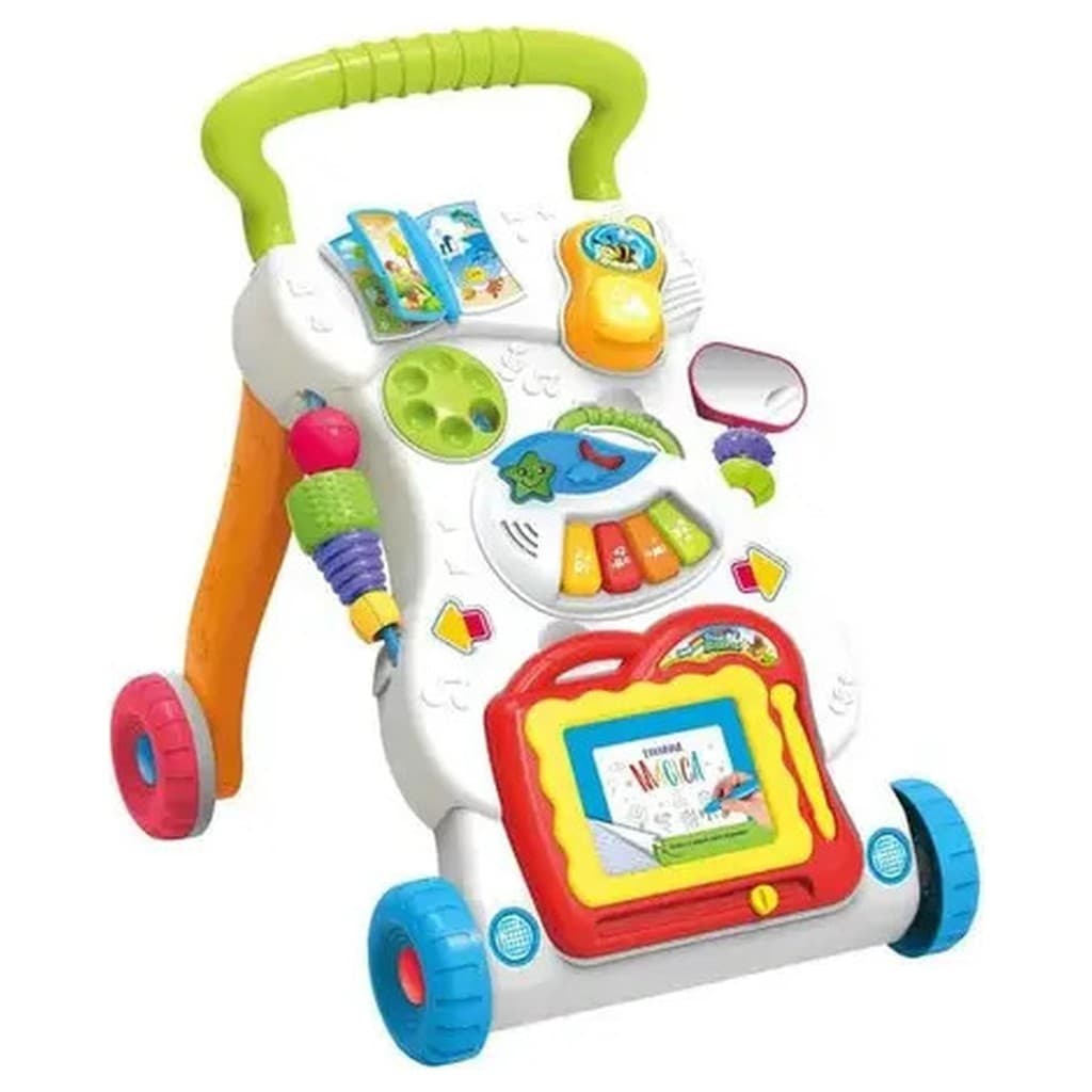 Andador Educativo Bebê Buba 6849 Branco Musical Atividades Passo a Passo 3 em 1 com Piano Lousa Celular