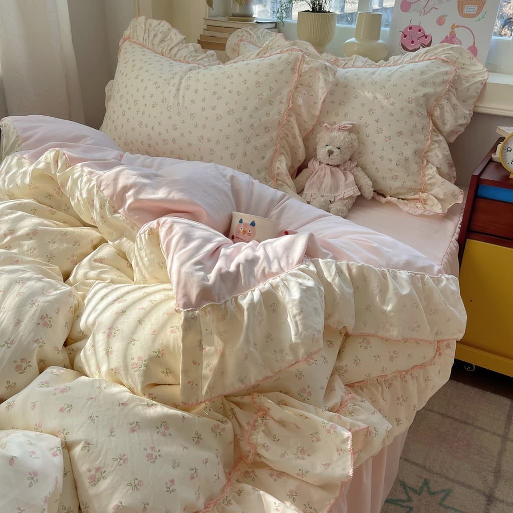 Classe A mãe bebê grau lavado algodão renda Floral fresco saia de cama conjunto de quatro peças lençol menina coração co