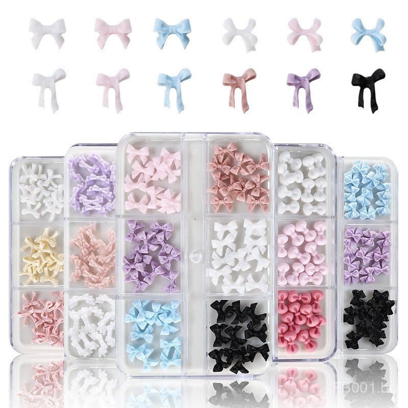 Laço Decorativo de Resina Fofo com Fita de Balé 3D, 6 Compartimentos, em Caixa, para Decoração de Unhas RD14